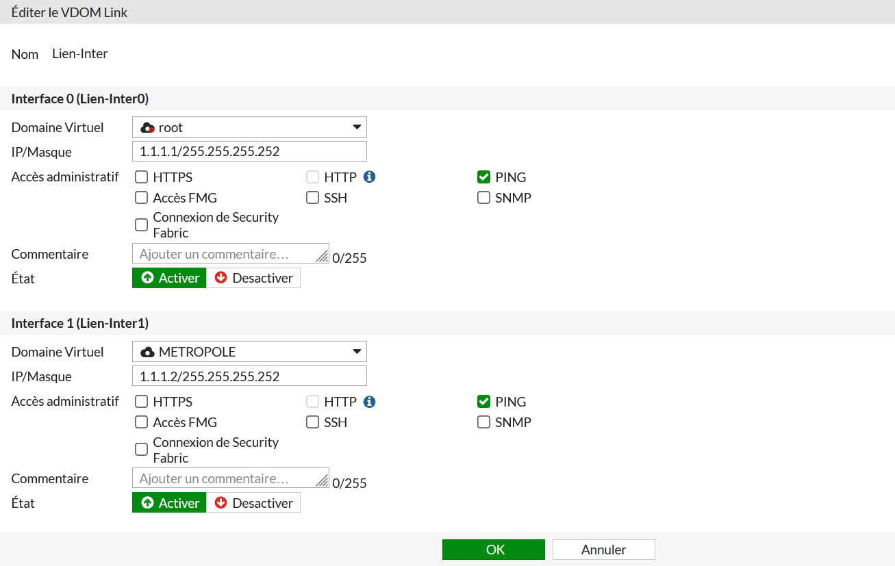 Interfaces et VDOM Links