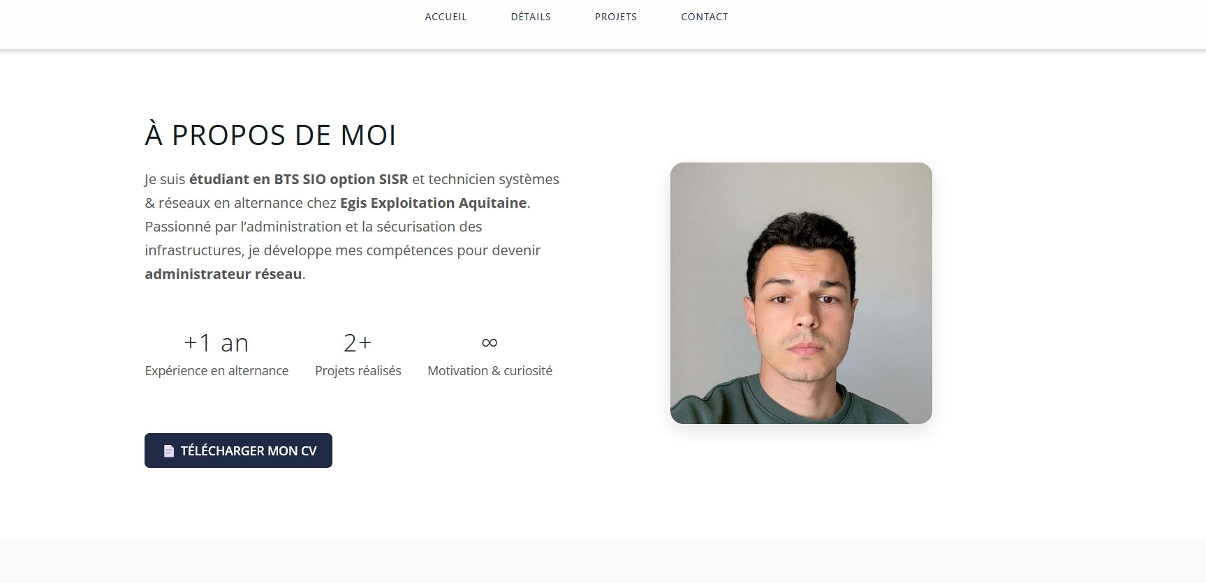 Aperçu de la page d'accueil de mon Portfolio