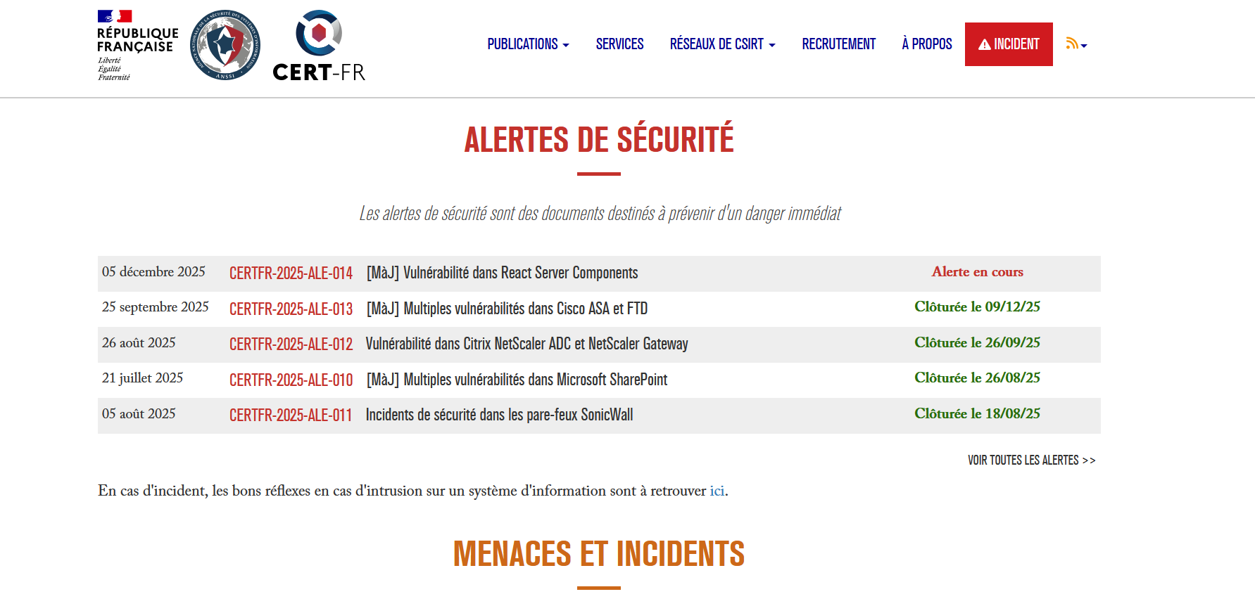 Exemple de bulletin de sécurité ANSSI